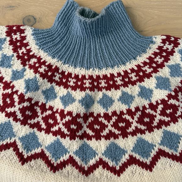 Vintage Icelandic Fair Isle Sweater Handmade White Blue Red Yolk L Non Wool - Picture 4 of 10